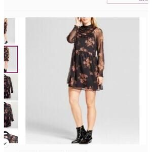 Who What Wear black pink floral sheer mini dress